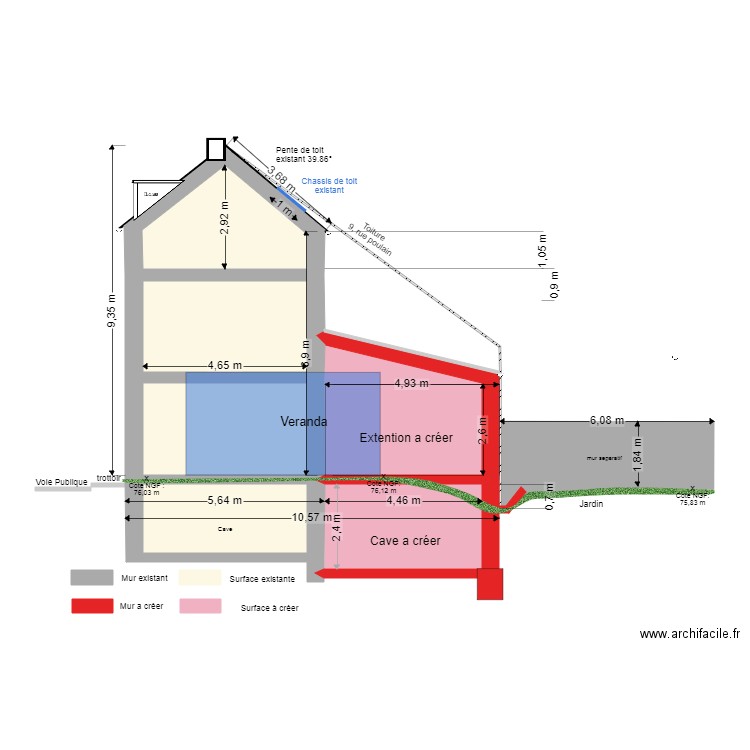 Projet en coupe projet 3. Plan de 6 pièces et 67 m2