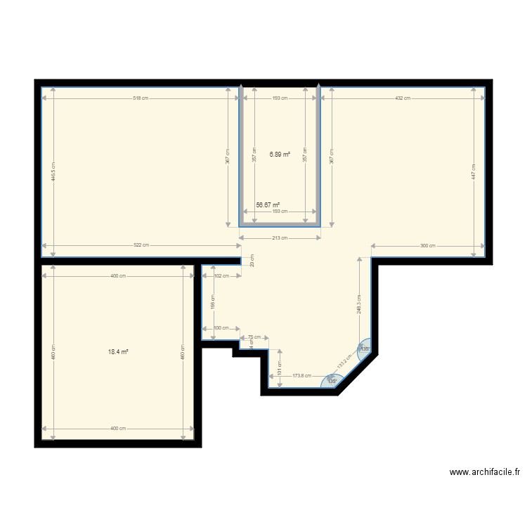 M. CEBE Etat initial. Plan de 3 pièces et 82 m2