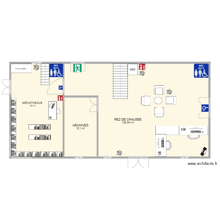 RdC MAIRIE. Plan de 3 pièces et 170 m2