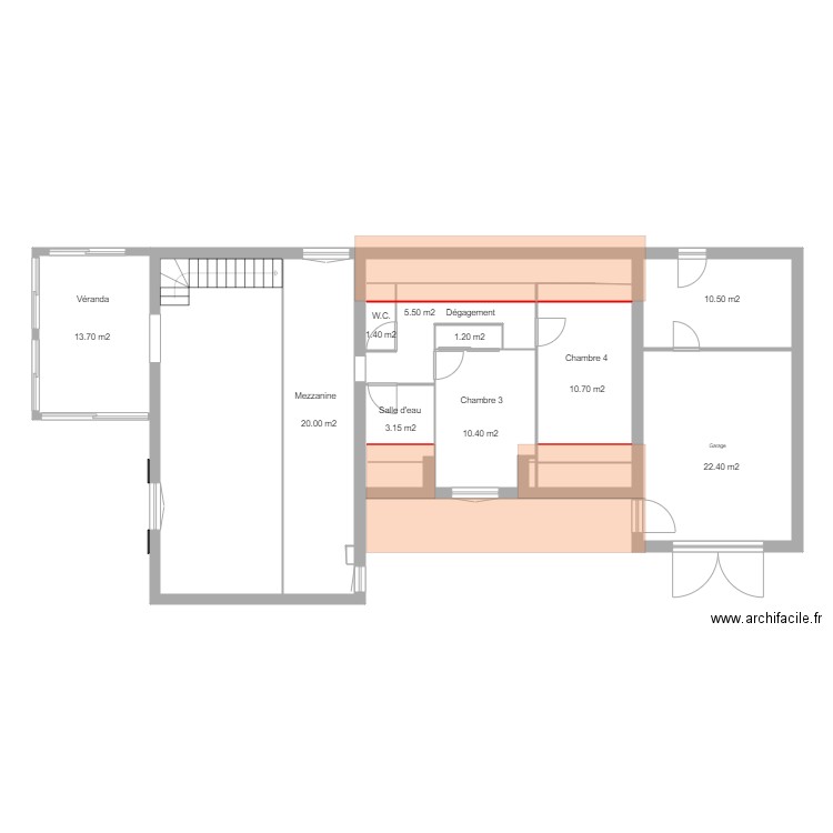 Servon Etage. Plan de 10 pièces et 130 m2