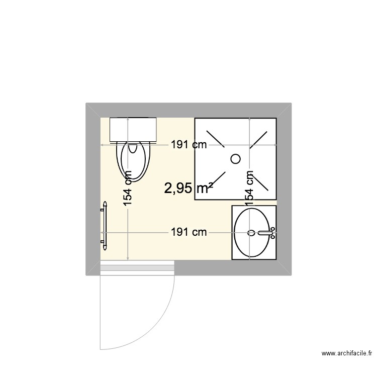 sdb carnon. Plan de 1 pièce et 3 m2