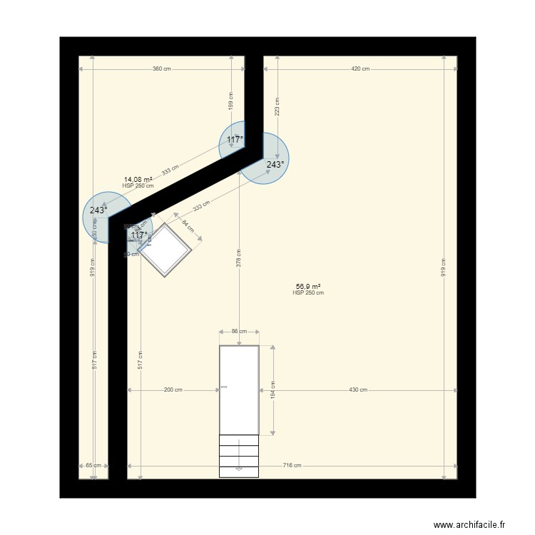 facade 4. Plan de 2 pièces et 71 m2