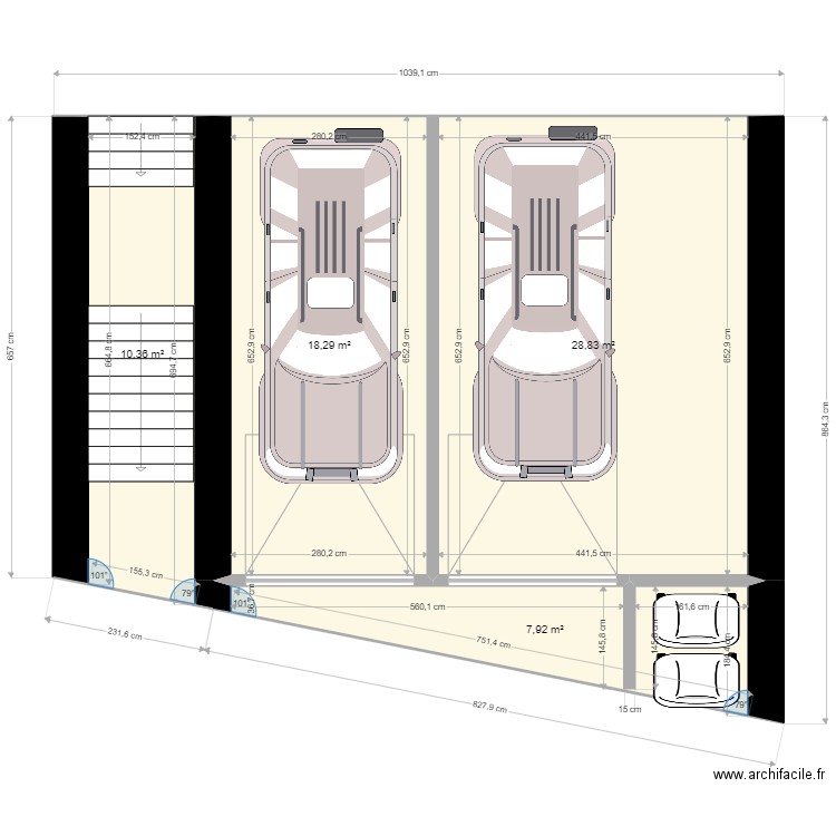 combles. Plan de 4 pièces et 65 m2