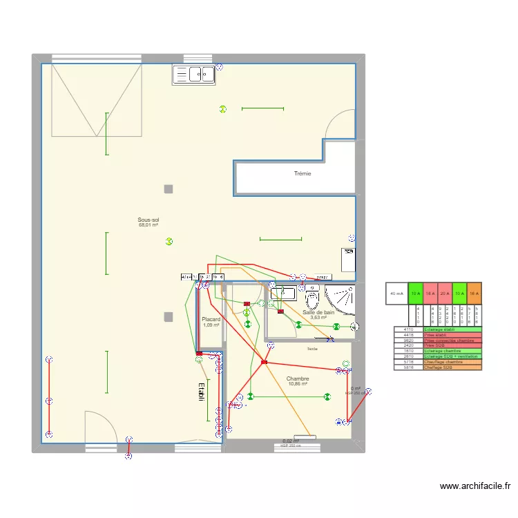 maison 39 sous-sol chambre et SDB electricit&eacute;. Plan de 