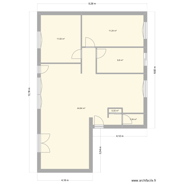 FEBVRE. Plan de 6 pièces et 75 m2
