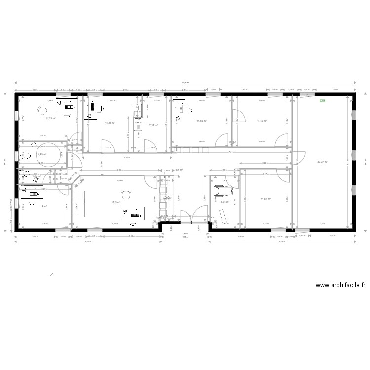 sante 3. Plan de 14 pièces et 164 m2