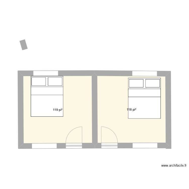 No 1 12x24 cabines. Plan de 2 pièces et 22 m2