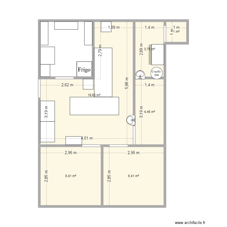 plan fromagerie. Plan de 6 pièces et 46 m2