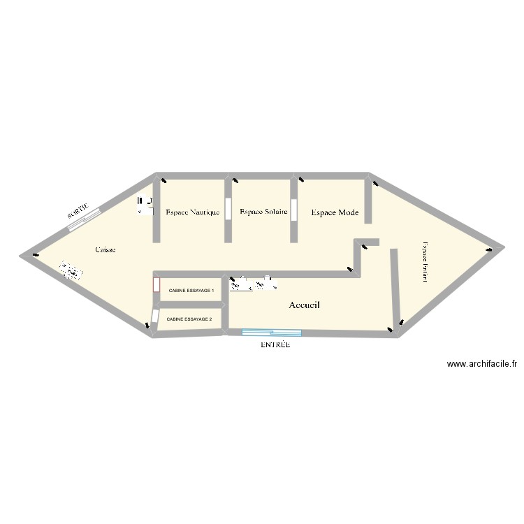 Magasin souvenir nautiques. Plan de 3 pièces et 78 m2