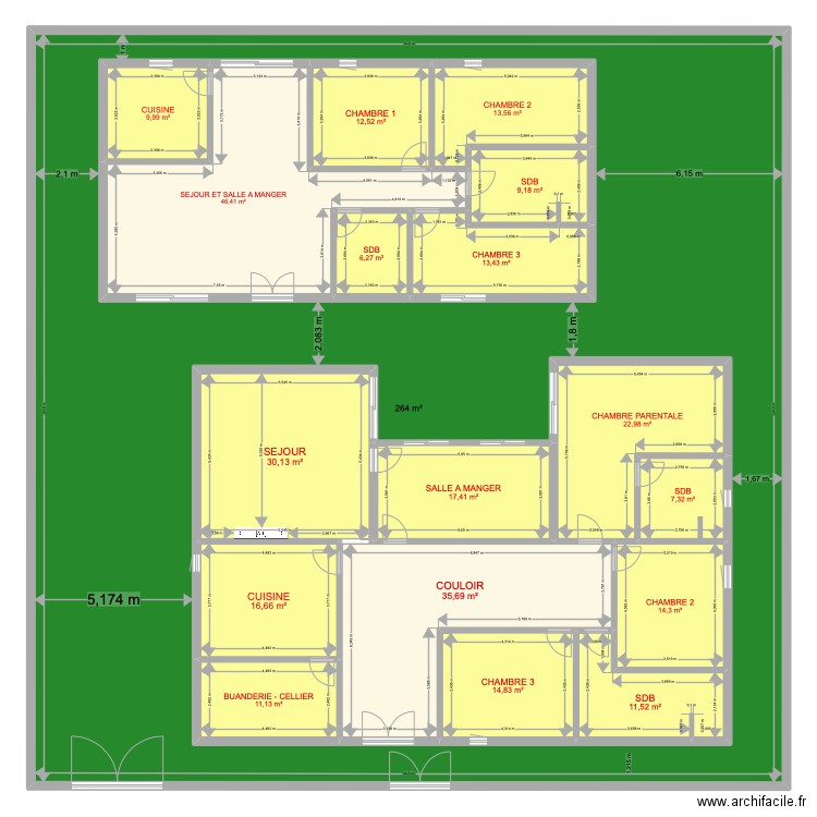Maison Francisco. Plan de 18 pièces et 894 m2