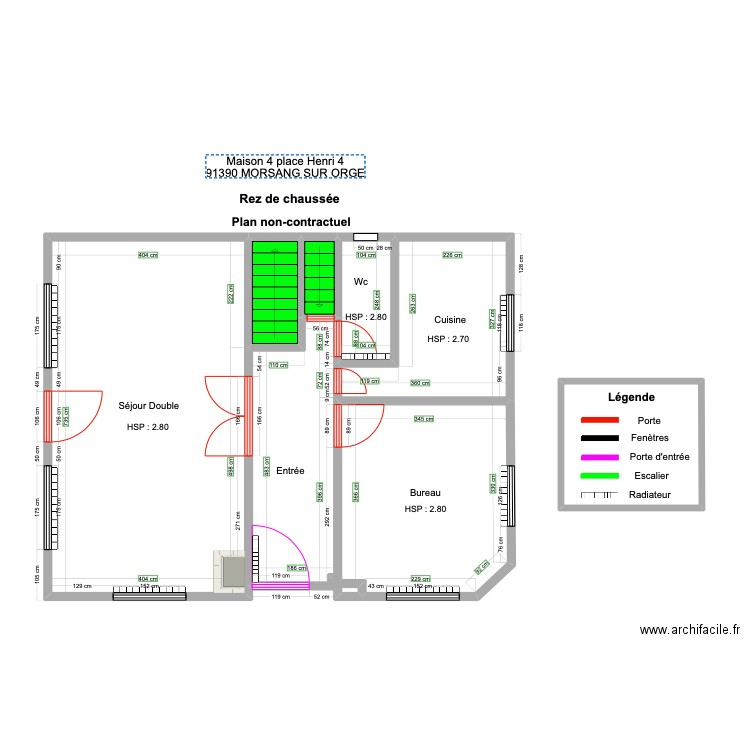 RDC BELLET MORSANG avec mesure. Plan de 6 pièces et 56 m2