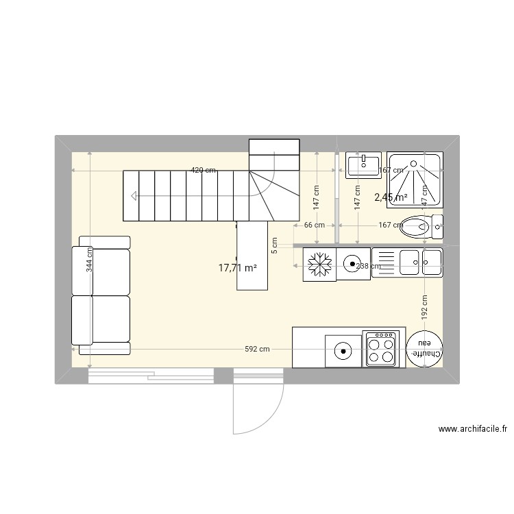 Cabane2. Plan de 5 pièces et 42 m2