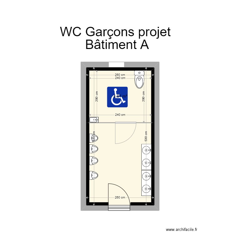 wc bat A garçons  projet . Plan de 2 pièces et 19 m2