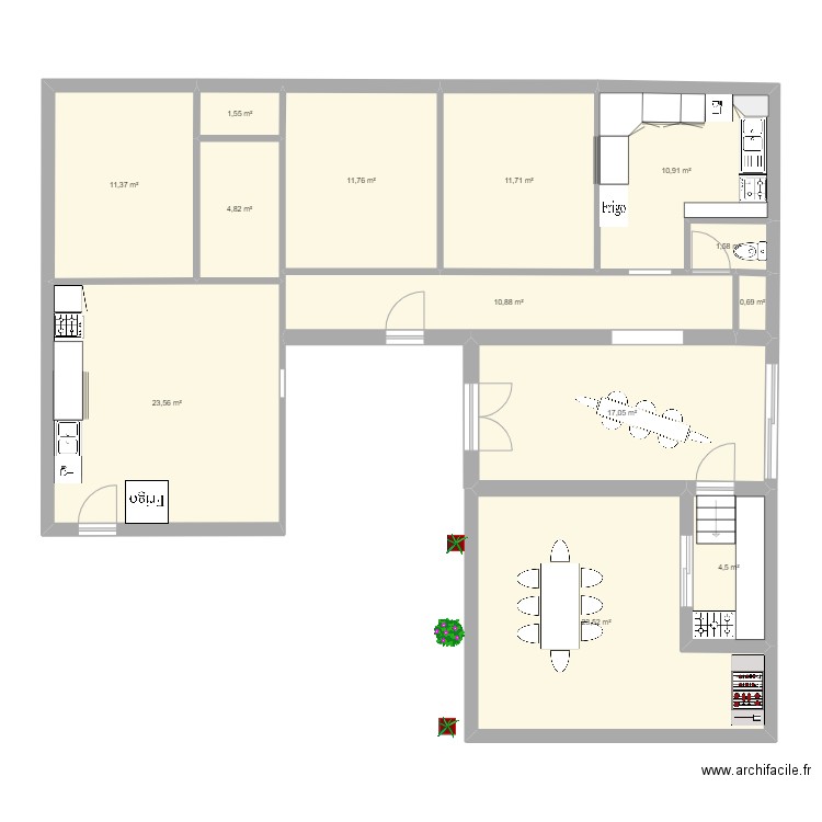 projet maison. Plan de 13 pièces et 134 m2