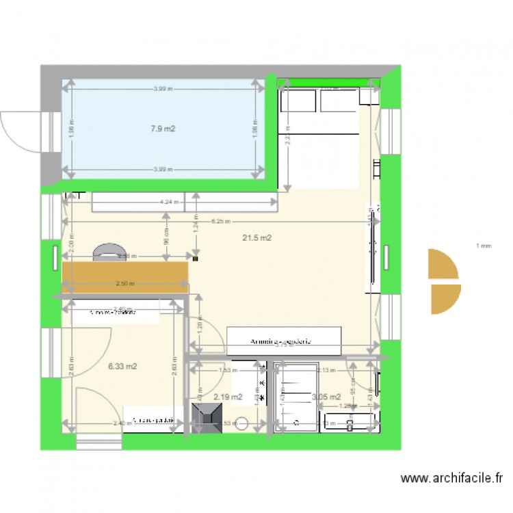 Pièce HUGO avec isolation sans triangle. Plan de 5 pièces et 41 m2