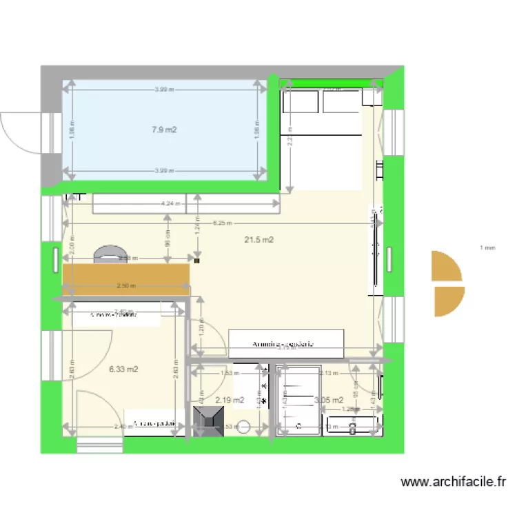 Pi&egrave;ce HUGO avec isolation sans triangle. Plan de 