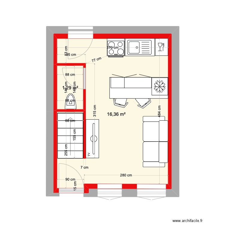 RDC maison 2. Plan de 2 pièces et 18 m2