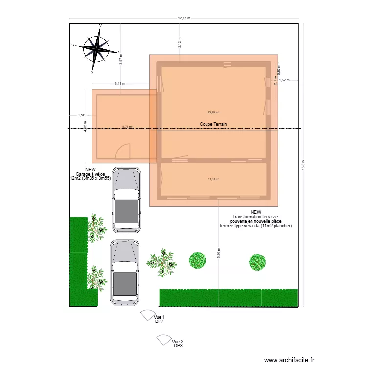 DP2 Plan Masse Maison Kh&eacute;lus. Plan de 3  et 53 m²