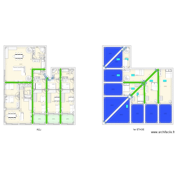 Restaurant. Plan de 33 pièces et 389 m2