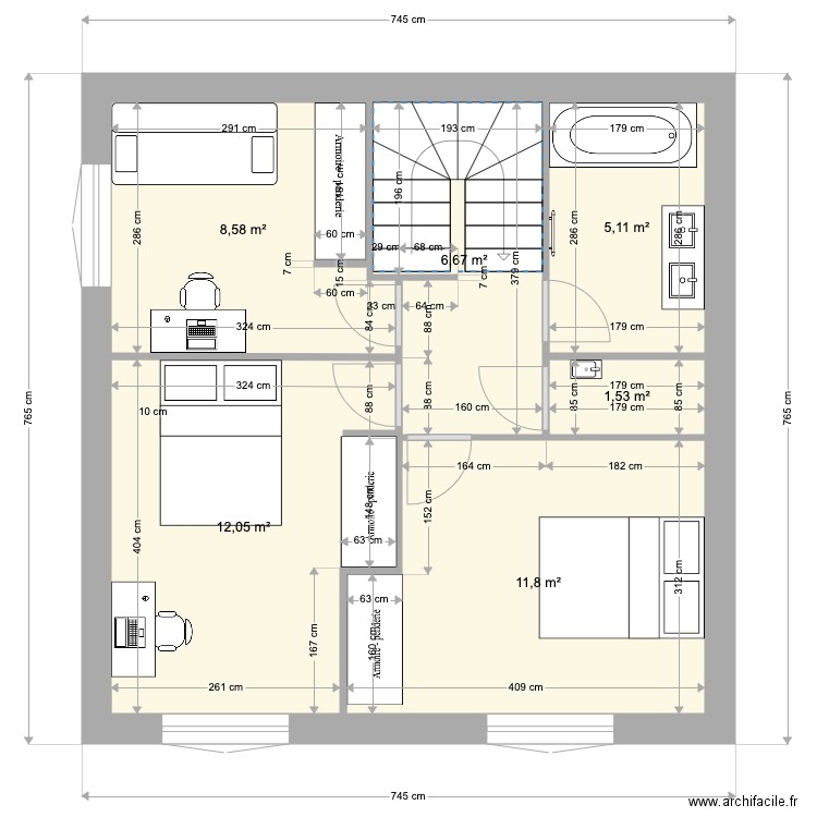 Etage 765 BIS. Plan de 6 pièces et 46 m2