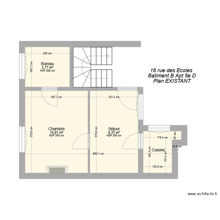 189 Bat B 5e D Existant. Plan de 4 pièces et 26 m2