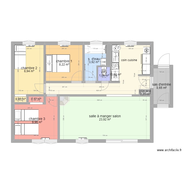 PLESSIER. Plan de 11 pièces et 77 m2