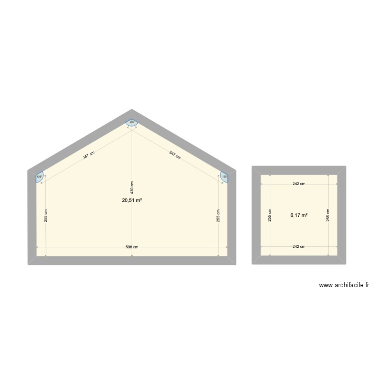 surface bardage hangar. Plan de 2 pièces et 27 m2