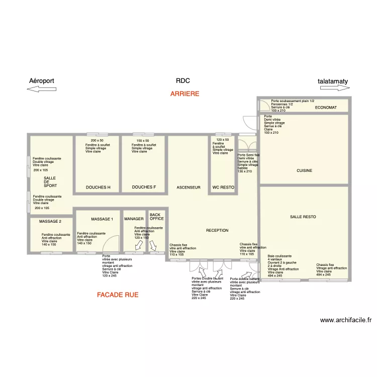 Ouvertures RDC. Plan de 