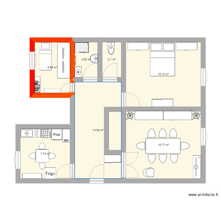 Mr.C stage. Plan de 7 pièces et 63 m2