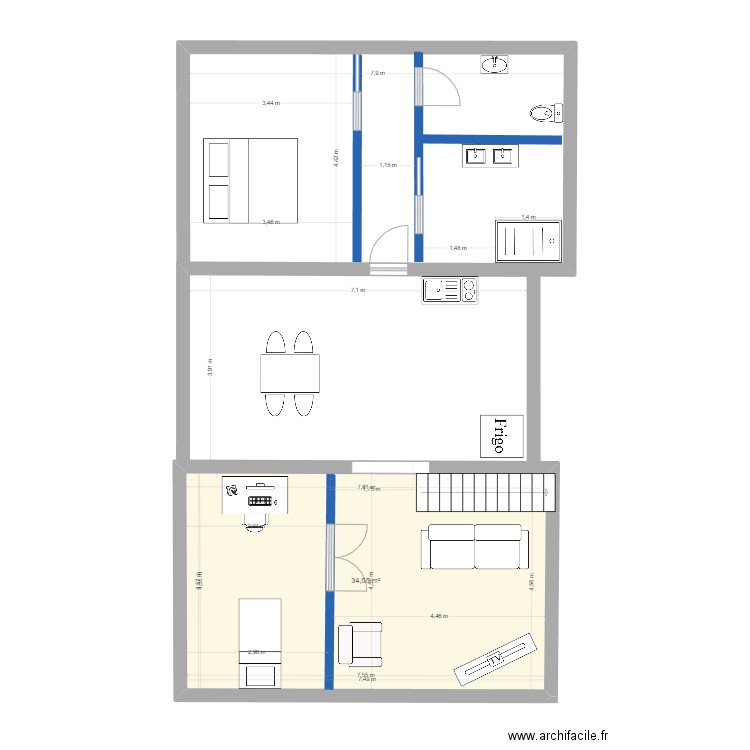 APPARTEMENT SOUS COMBLE. Plan de 1 pièce et 35 m2