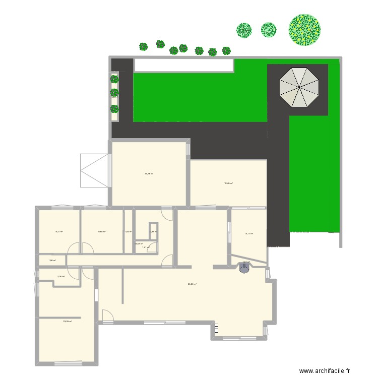 chaume. Plan de 15 pièces et 184 m2