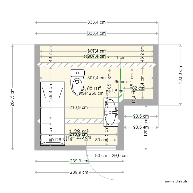 GRAND LEEZ salle de bain 2eme ILG V3. Plan de 3 pièces et 6 m2