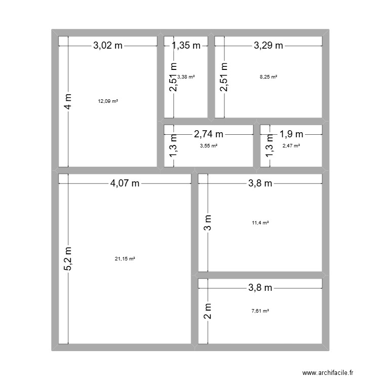 petit plan 100m2. Plan de 8 pièces et 70 m2