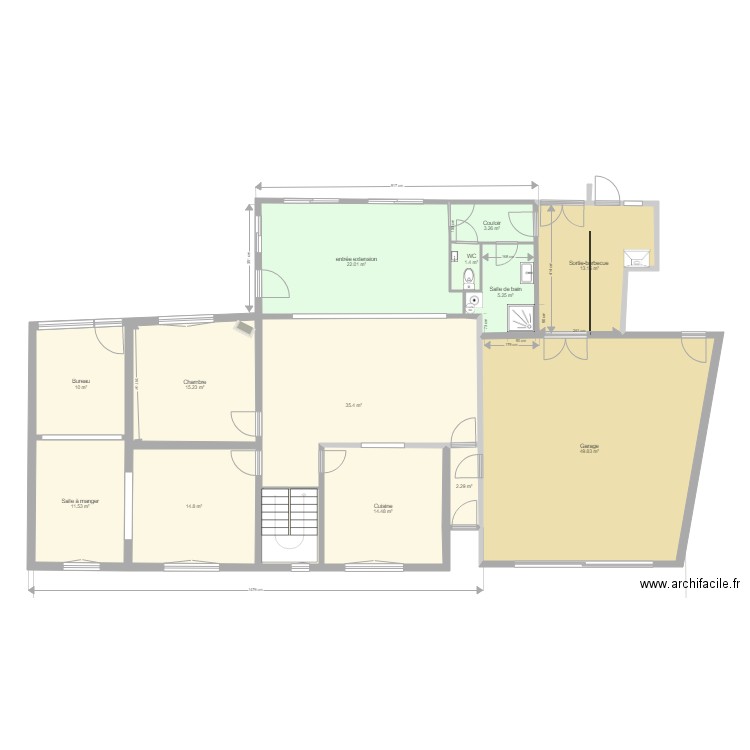 Projet RdC  v4. Plan de 13 pièces et 199 m2