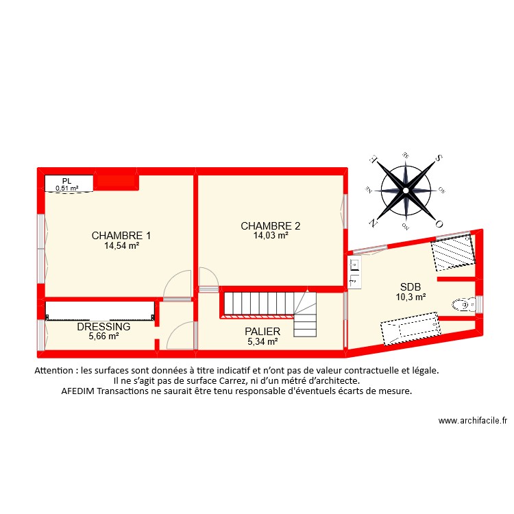 BI7821 ETAGE 1. Plan de 9 pièces et 53 m2