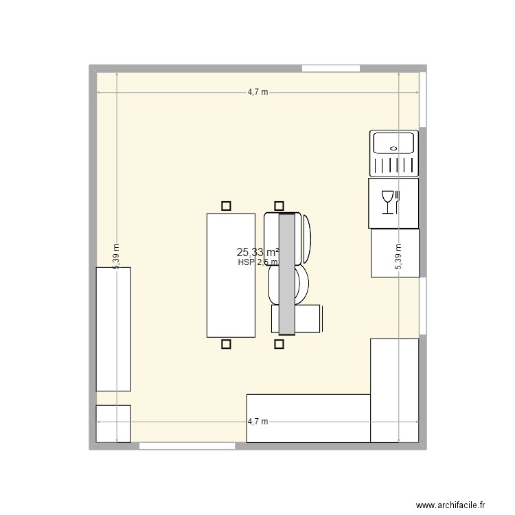 brasserie la mine d or. Plan de 1 pièce et 25 m2