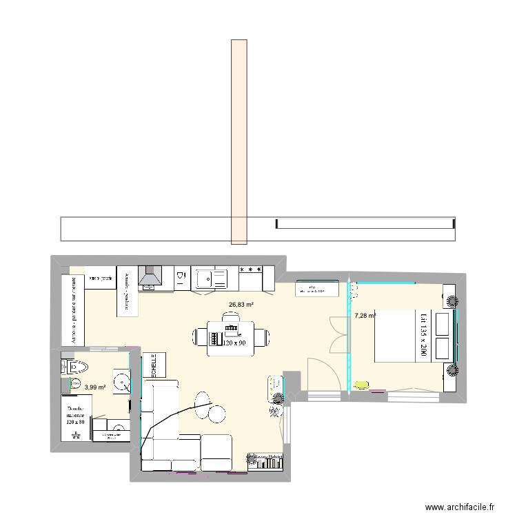 Appart Sevilla V7 RDC. Plan de 3 pièces et 38 m2