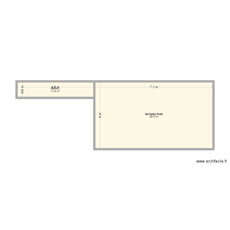 terrasse foret. Plan de 2 pièces et 33 m2