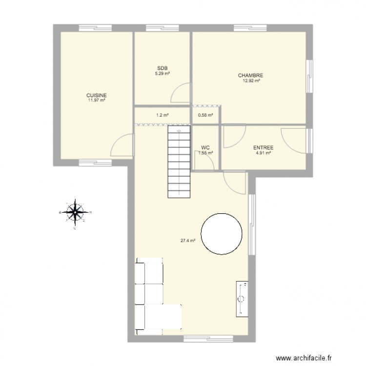 65 m2 et étage. Plan de 0 pièce et 0 m2