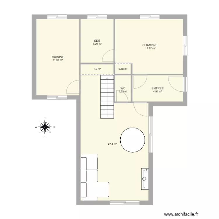 65 m2 et &eacute;tage. Plan de 
