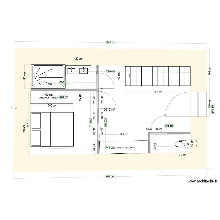 rdc mérens. Plan de 1 pièce et 31 m2