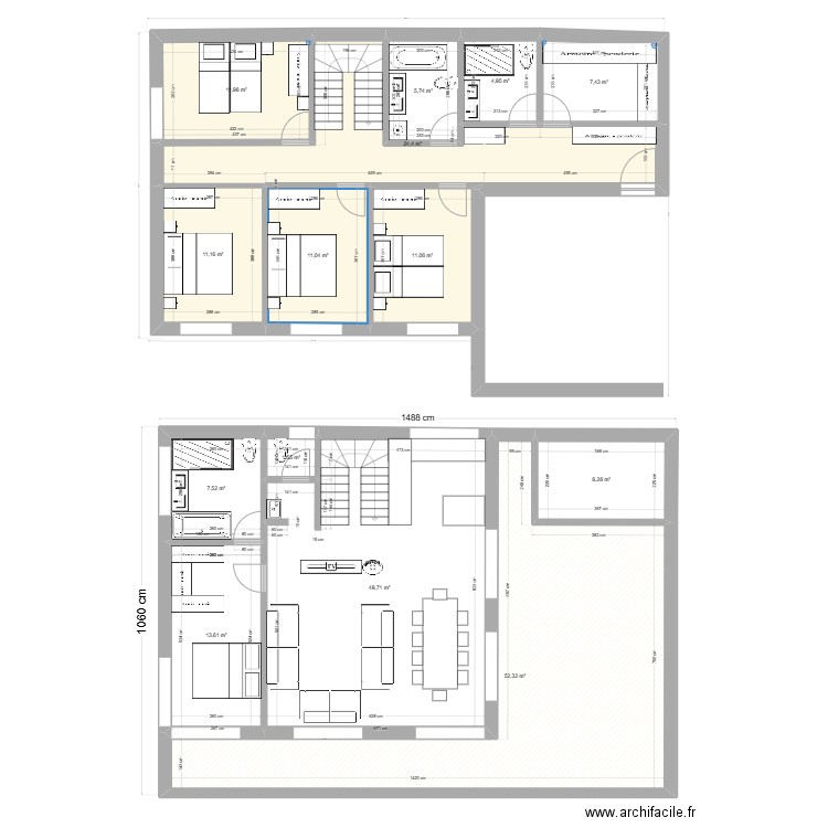 Chalet HR. Plan de 14 pièces et 221 m2