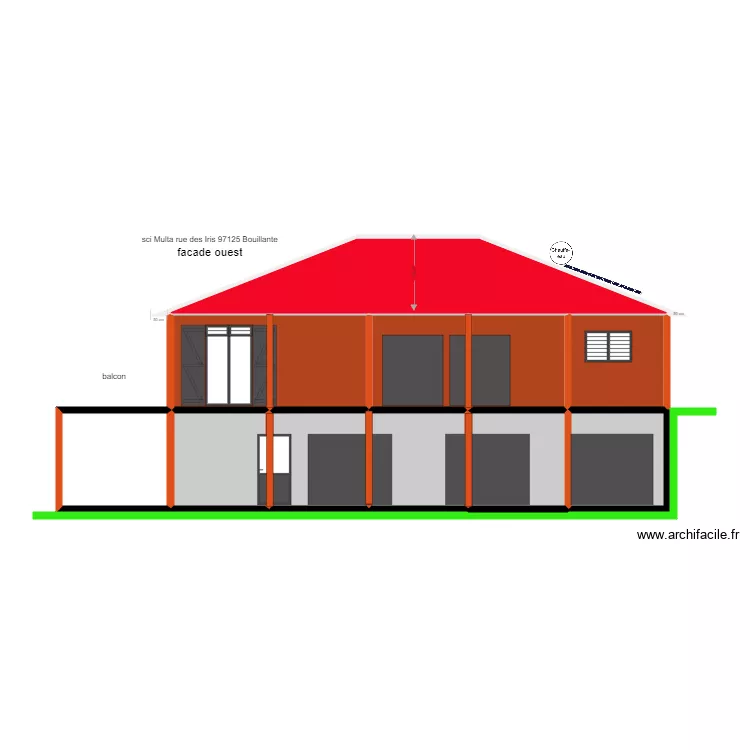 facade ouest. Plan de facade ouest. Plan de
