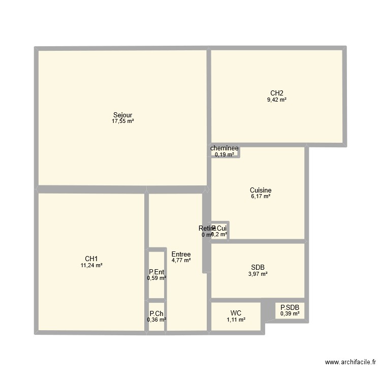 Angers 2. Plan de 13 pièces et 56 m2