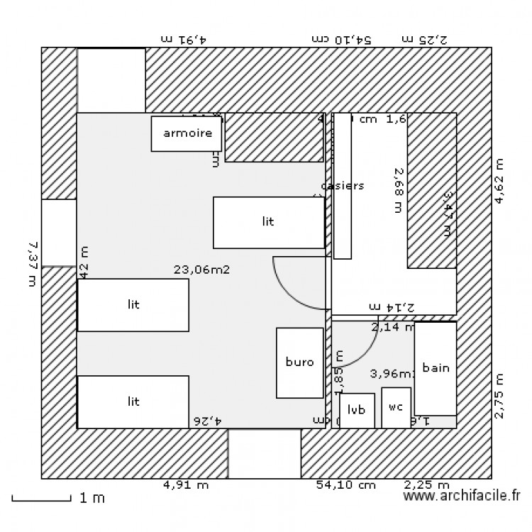 pratoucy premier_3lits_bain. Plan de 0 pièce et 0 m2