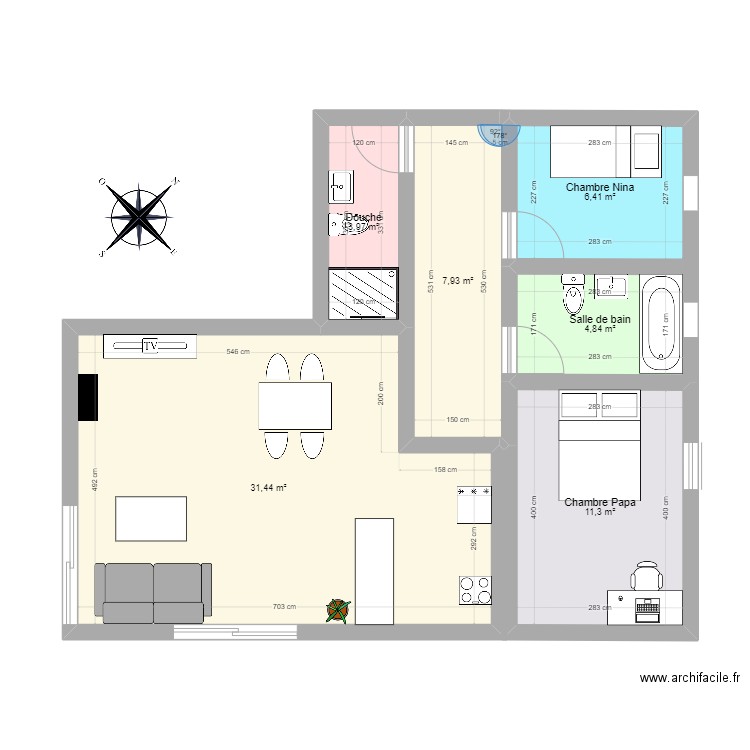 Nouvel appart. Plan de 6 pièces et 66 m2