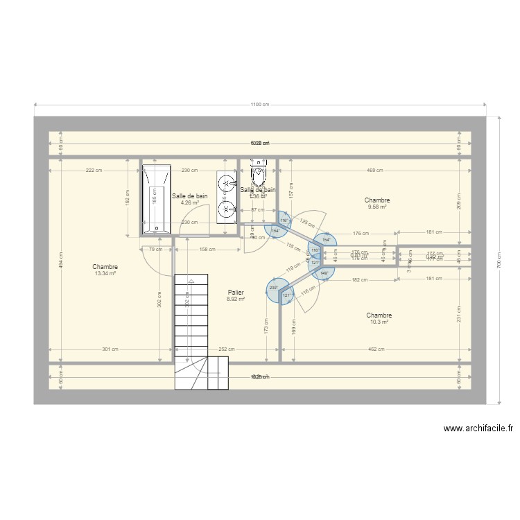 MANCHERON etage. Plan de 10 pièces et 62 m2