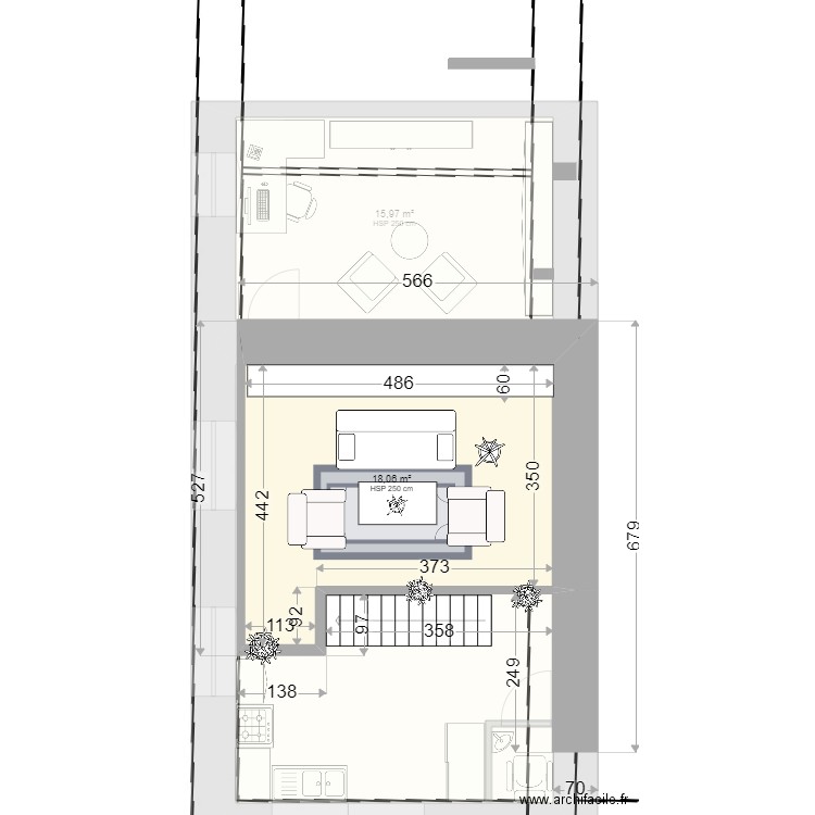 V1_longère-escalier milieu2. Plan de 6 pièces et 101 m2