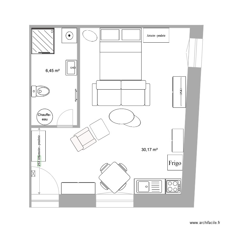 Studio 5. Plan de 2 pièces et 37 m2