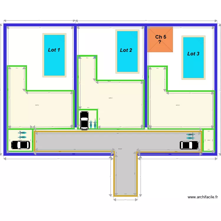 3 Villas Bali 25 m X 13 m. Plan de 3 Villas Bali 25 m X 13 m. Plan de